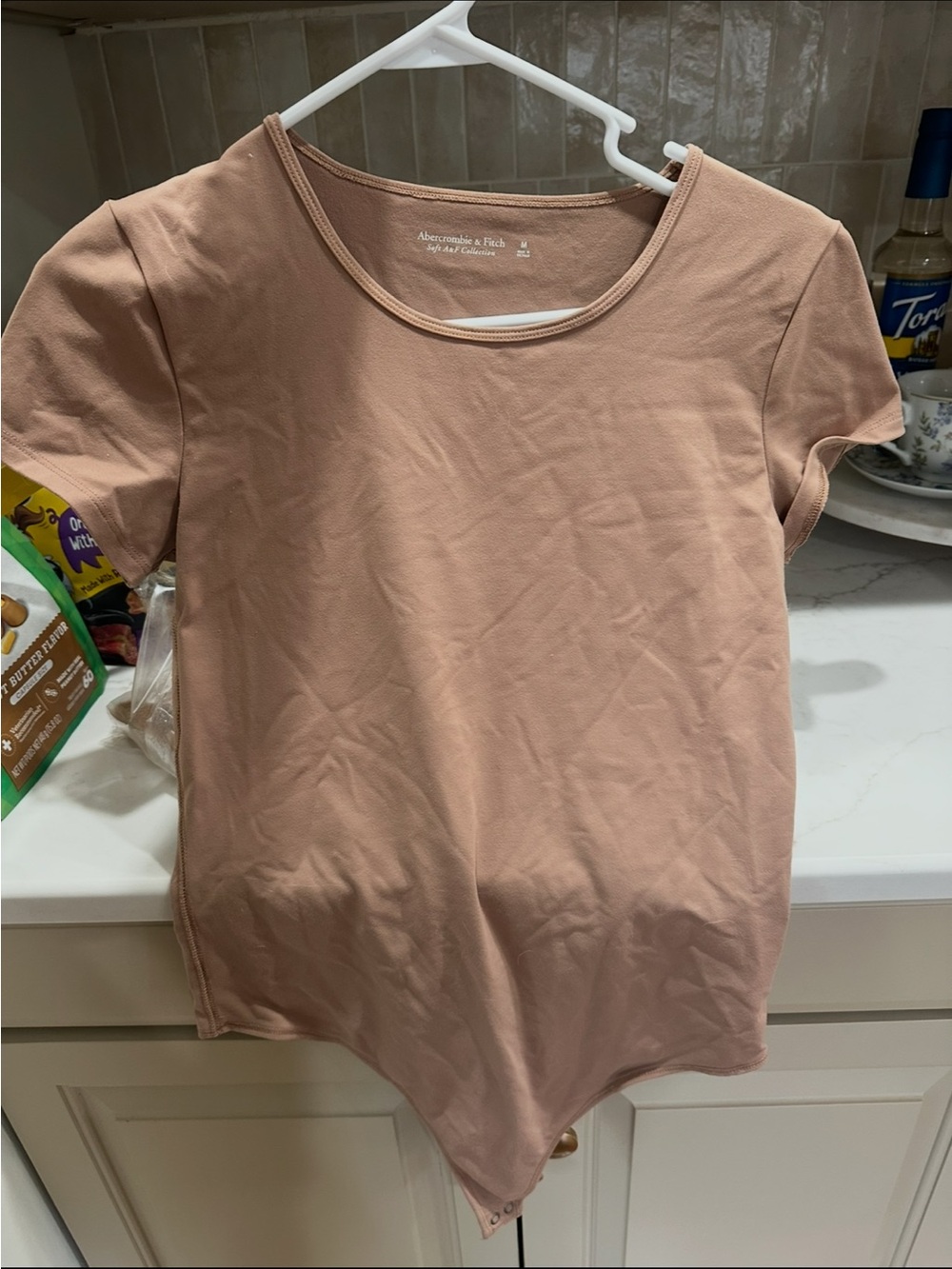 Abercrombie & Fitch Women's Blush Pink Short Sleeve Bodysuit